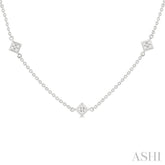 1 1/2 Ctw Princess Cut Diamond Station Necklace in 14K White Gold